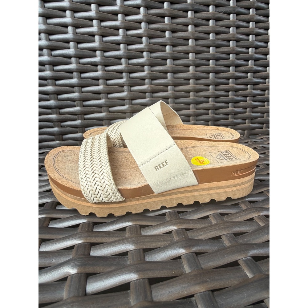 Reef Cushion Vista Hi Platform Sandals Vintage White Braid Slides Womens 7 Beach